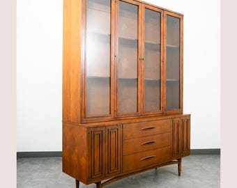 Mid Century moderne Hutch Anrichte Broyhill Sculptra China Schrank Vitrine Glas