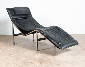 Mid Century Danish Modern Lounge Chair Chaise Black Leather Tord Bjorklund Metal
