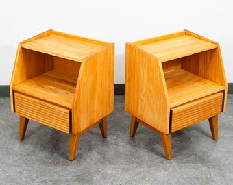 Mid Century Modern Nightstands Solid Oak Dillingham Drawers End Tables MCM