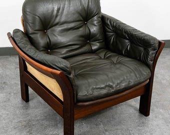 Mid Century Danish Modern Lounge Chair Dark Brown Leather Armchair Denmark MCM