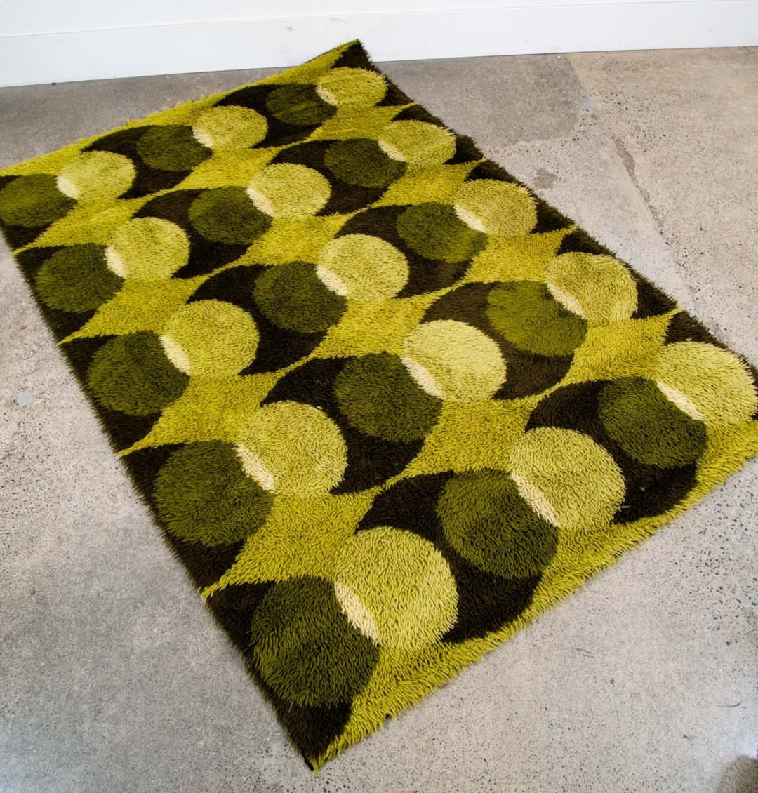 Mid Century Danish Modern Shag Rug Ege Rya Geometrical Avocado Green ...