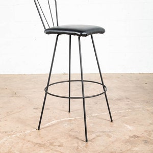 Mid Century Modern Bar Stool Black Metal Back 36.5 High Chair Mcm Round Vintage image 7