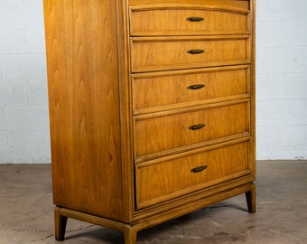 Mid Century Modern Highboy Dresser 5 Drawer Thomasville Mcm Brass Walnut Oak Mcm