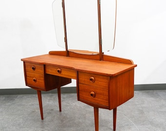 Mid Century Danish Modern Vanity Chest Dresser Teak Adjustable Mirror 5 Drawers