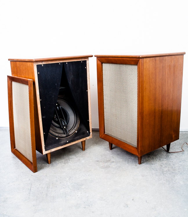 Mid Century Modern Speakers Speaker Set Pair Coral 12TX-1 High