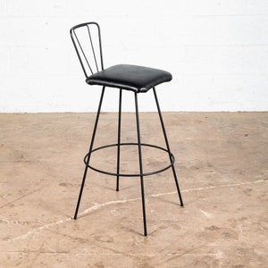 Mid Century Modern Bar Stool Black Metal Back 36.5 High Chair Mcm Round Vintage image 3