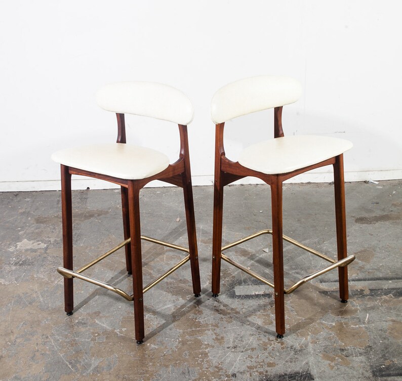 Mid Century Modern Bar Stools Pair Set Knoll Greta Grossman Image 0