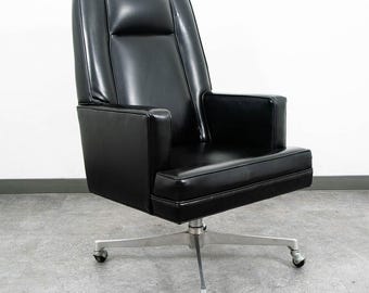 Mid Century Modern Lounge Sessel Schwarz Dreh Büro Rollsessel MCM Vintage