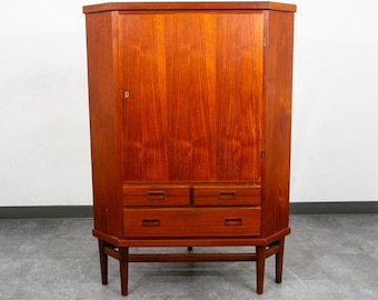 Deense moderne hoekkast uit het midden van de eeuw teak, mcm Denemarken groot 3 lades