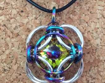 Handmade Larissa© Chainmaille Pendant --  Silver or Niobium Your Choice of Crystal