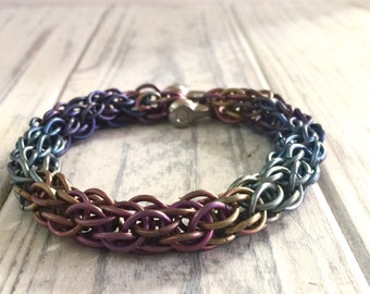 Robust Robust "Candy Cane Cord" Chainmaille/Chainmail Bracelet--Hypoallergenic Titanium