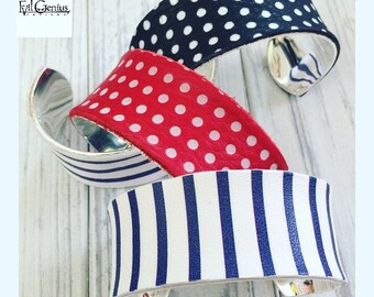 Let's Get Patriotic - Lederen en zilveren manchet armband - Nautische strepen Polka Dots