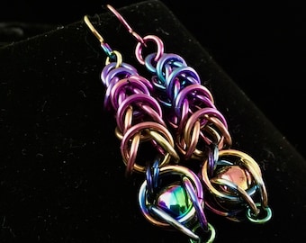 Handcrafted Niobium Chainmaille Dangle Earrings --Rainbow/You Choose Style