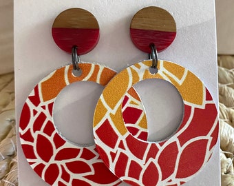 Kota-Kai Lightweight Leather Statement Dangle Earrings with Wood & Resin posts