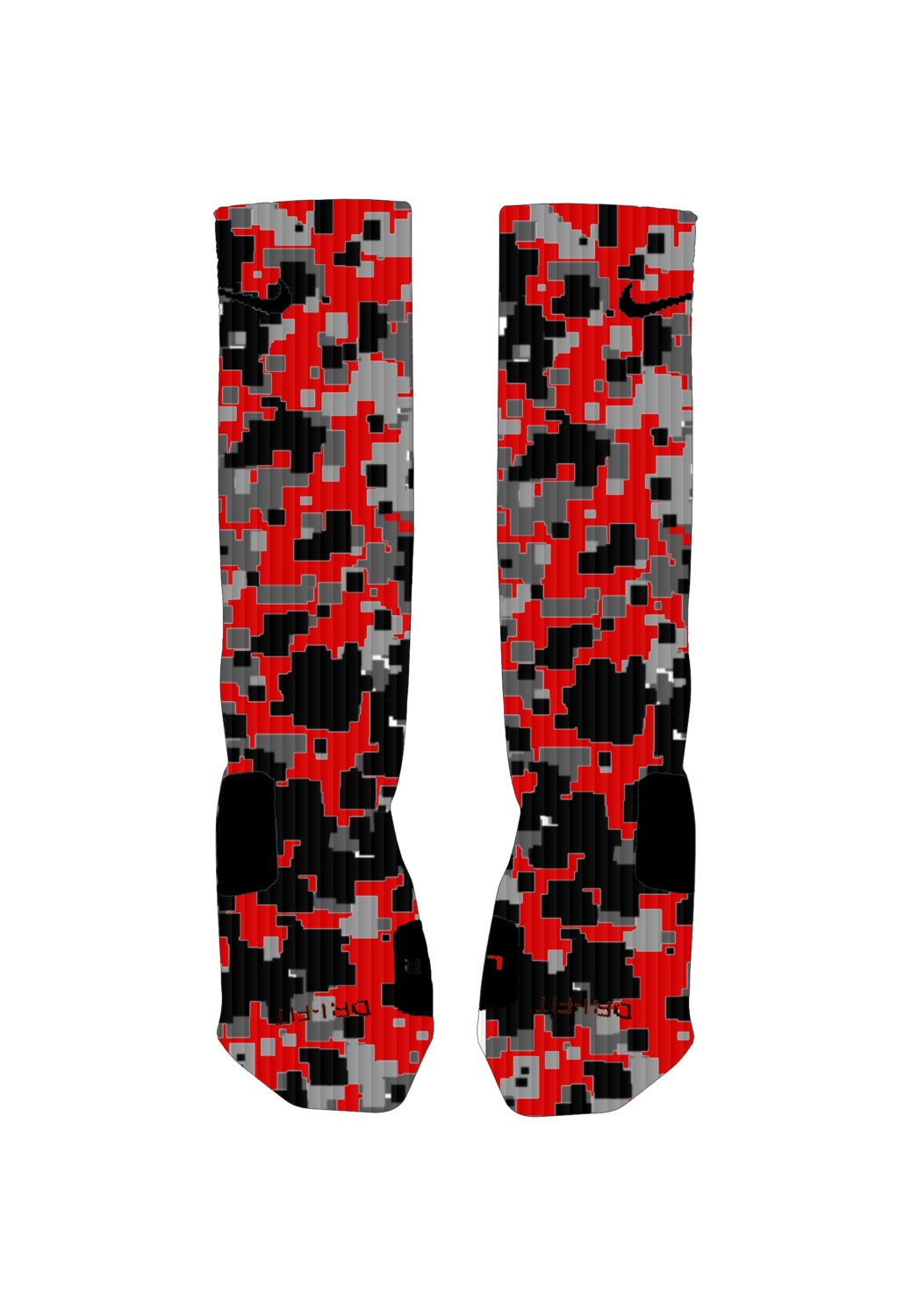 Red Gray and Black Digital Camo Custom Nike Elite Socks Etsy