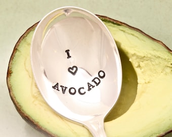 I Love Avocado Spoon - Vintage hand stamped silverplate flatware - Stocking Stuffer Christmas Gift For Him Her Son Dad Mom - Guacamole Lover