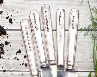 Custom KNIFE Garden Markers - Vintage Silverplate Knives - Set of FIVE SIX 5 or 6 - Mother's Day Father's Gift - Gardener Herb Veggie Plant