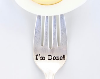 I'm DONE Fork - Retirement Graduation Grad School Accomplishment Gift Cake - Stick a Fork in Me - Custom Year Name - Keepsake Fun Funny Card