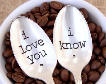 Star Wars Fan Spoons Set - I love you I Know - Romantic Gift - Hand Stamped - Coffee Soup Ice Cream - Mr. and mrs. Han Solo Leia - Couple