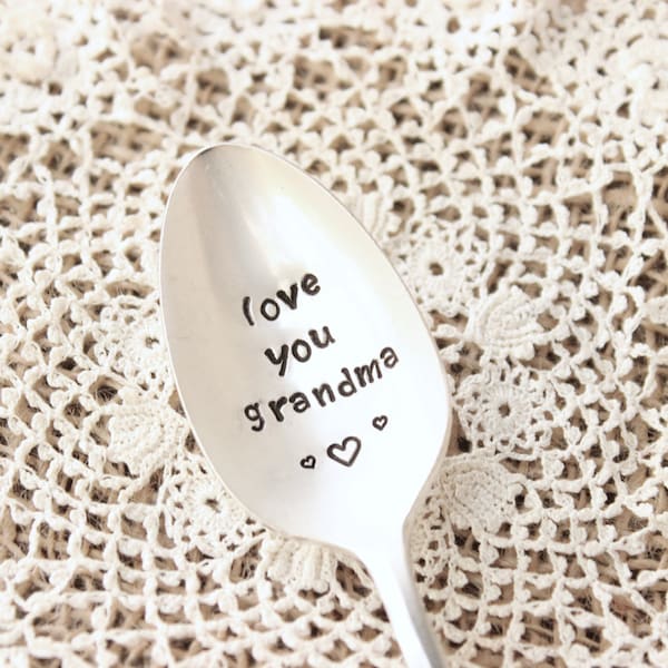 Grandma Spoon - Mother's Day Gift - Love you - Coffee Tea Ice Cream - Vintage Silverware - Handstamped Hand Stamped - Gifts for Her Mom Nana