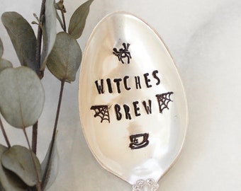 Witches Brew Spoon - Coffee Tea Ice Cream Handstamped Vintage Halloween Silverware Gifts for her Mom Sister Friend Sticking Stuffer Birthday