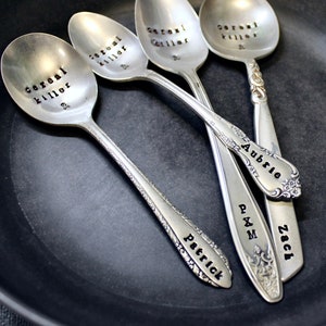 Custom Cereal Killer Spoon - Name Initials - Handstamped - Gifts for Him Her Boyfriend Christmas Mom Dad Son Husband Stocking Stuffer Xmas