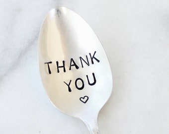 Thank You Spoon - Coffee Tea Cereal Ice Cream - Vintage Handstamped Silverware - Gift Basket Add On - Teacher Doctor Nurse Appreciation