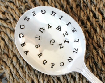 Alphabet Soup Spoon - Handstamped Vintage Silverplate Silverware - Favorite Food Gift for Him Her Chili Chicken Stew Letters Funny Fun