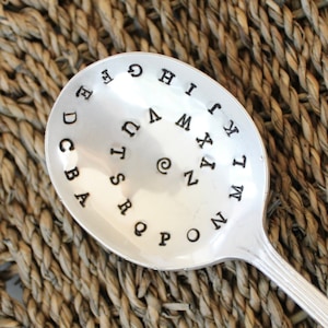 Alphabet Soup Spoon - Custom Hand Stamped Vintage Silverplate Silverware Round
