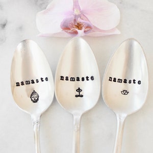 Hand Stamped &#39;Namaste&#39; Vintage Silver Spoon: Yoga Gift
