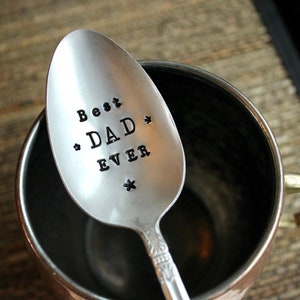 Best Dad Ever Spoon Handstamped Coffee Ice Cream Peanut Butter Cereal Birthday Fathers Day Stocking Stuffer Him Husband Son Gift image 1