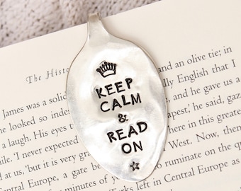 Keep Calm and Read On Bookmark Handstamped Spoon - Mothers Day Gift for Her - Bookworm Book Mark - Hand Stamped - Stocking stuffer