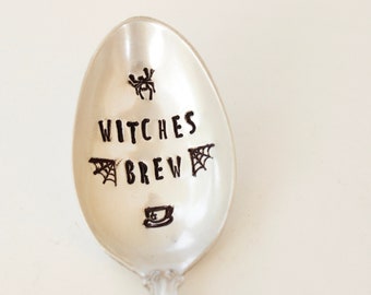 Witches Brew Spoon - Coffee Tea Ice Cream Handstamped Vintage Halloween Silverware Gifts for her Mom Sister Friend Sticking Stuffer Birthday