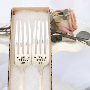 We Still Do Wedding Day Fork Set Cake Dinner Dessert Forks Custom Handstamped Name Date Keepsake Photo Prop Anniversary mr. mrs. image 1