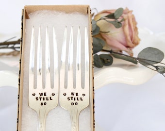 We Still Do Wedding Day Fork Set - Cake Dinner Dessert Forks Custom Handstamped - Name Date Keepsake Photo Prop Anniversary mr. mrs.