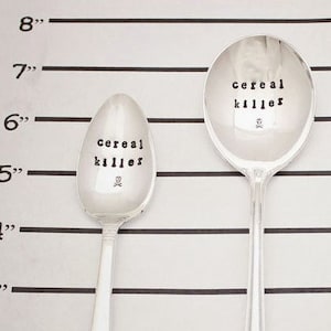 Cereal Killer Spoon - Silver Skull Crossbones Vintage Stocking Stuffer Gift for Him Dad Son Husband Christmas Custom Name Initials Reusable