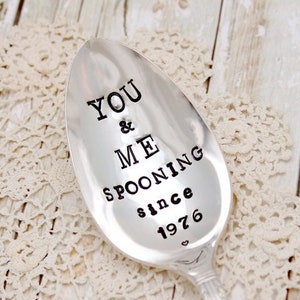 You and Me Spooning Since Spoon - Handstamped - Anniversary Wedding Keepsake Gift - U & Me Vintage Silverware - Ice Cream Dessert - Custom