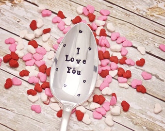 I Love You Coffee Spoon - Handstamped Spoon - Valentine's Day Gift - Hand Stamped - Coffee Lover Ice Cream Tea - Vintage Silverware