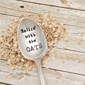 Oatmeal Spoon - Rollin with the OATS - Vintage Silver Plated Silverware - Hand Stamped - Breakfast Utensil