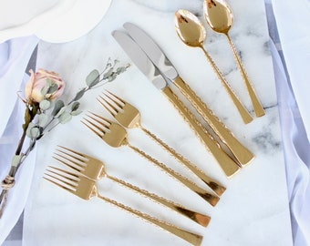 Custom GOLD Handstamped Spoons Forks Serving Pieces - Personalization - RARE FIND - Vintage Wedding Coffee Tea Table