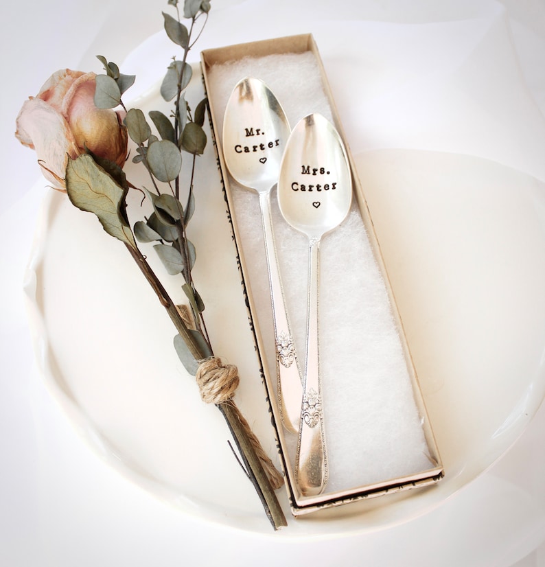 Custom Mr Mrs Hand Stamped Vintage Silverware Spoons: Wedding Keepsake ...