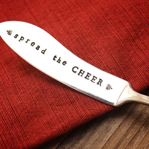 Spread the CHEER Butter Cheese Spreader Knife - Vintage Silver Plated Silverware - Hand Stamped