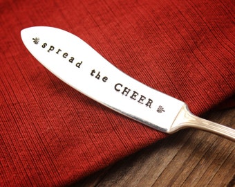 Spread the CHEER Butter Cheese Spreader Knife - Vintage Silver Plated Silverware - Hand Stamped