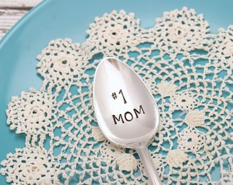 Mom Spoon - Coffee Stir Stick - Vintage Silver Plated Silverware - Hand Stamped - Mothers Day Gift - Stocking stuffer - Gifts for her