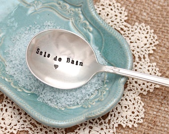 Sels de Bain Spa Scoop Spoon Ladle - Self Care - Bath Bathtub Mineral Epson Salt Crystal Sugar Scrub - Handstamped Vintage French France