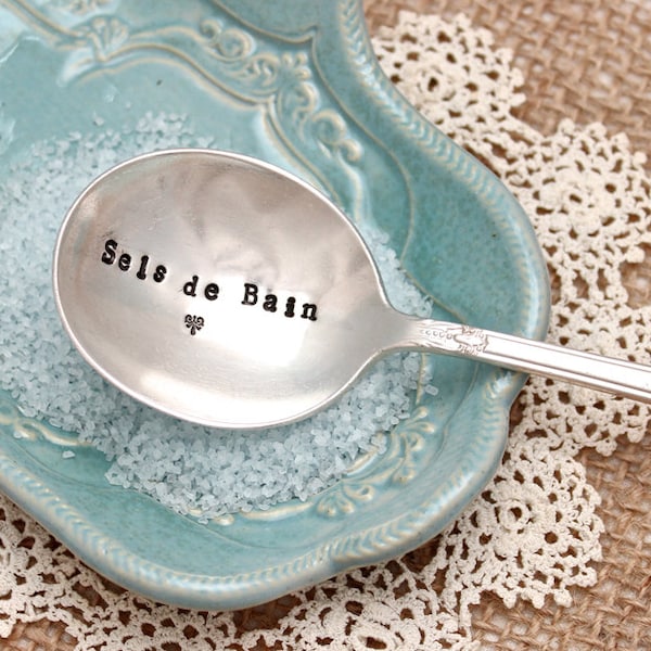 Sels de Bain Spa Scoop Spoon Ladle - Self Care - Bath Bathtub Mineral Epson Salt Crystal Sugar Scrub - Handstamped Vintage French France