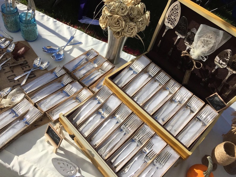 Doctor Who and Companion Wedding Fork Set Custom Date Handstamped Cake Dessert Dinner Vintage Silver Flatware Dr. Who Fan Gift Boxed image 4