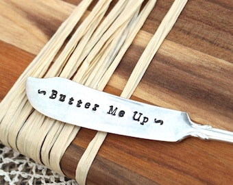 Butter Me Up - Butter Cheese Spreader Knife - Vintage Silver Plated Silverware - Hand Stamped