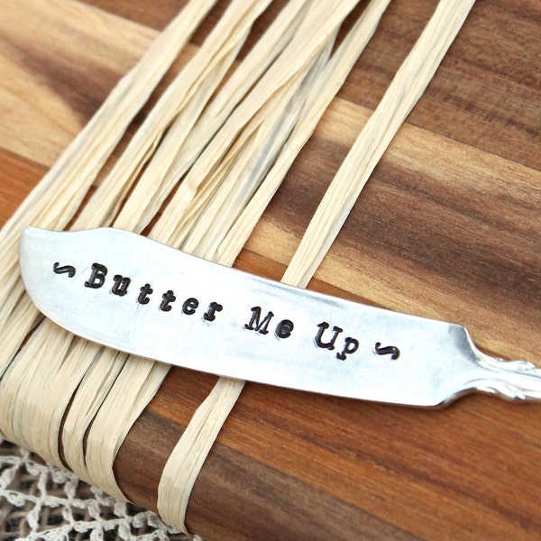 Butter Me Up - Butter Cheese Spreader Knife - Vintage Silver Plated Silverware - Hand Stamped