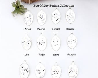 Zodiac Necklace - ANY Constellation - Silver Spoon Pendant - Vintage Jewelry - Birthday Gift for Her - Christmas Mom Sister Wife Mothers Day